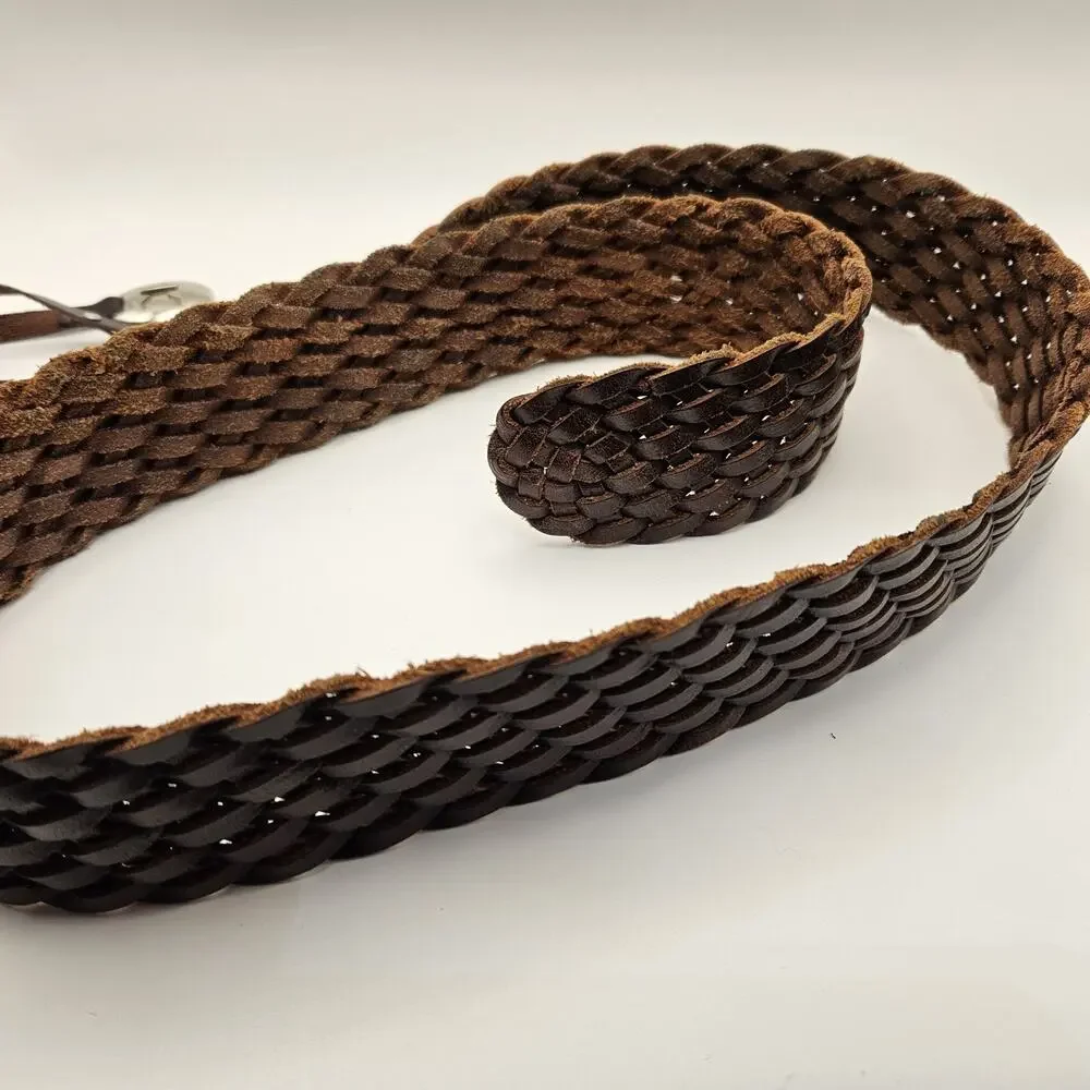 Michael Kors Braided Woven Leather Brown Belt Silver Buckle Large Western Boho